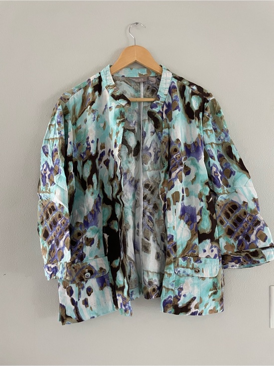 Chico's Jackets & Blazers - Chico's Aqua Multi Open-Front Printed Jacket